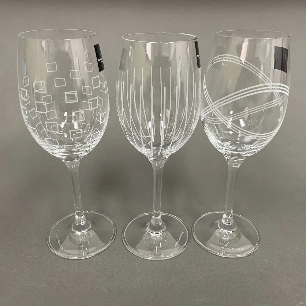 Royal Doulton Cystal Party Wine Glass Glasses‎ Squares Etched Lines Clear - 3